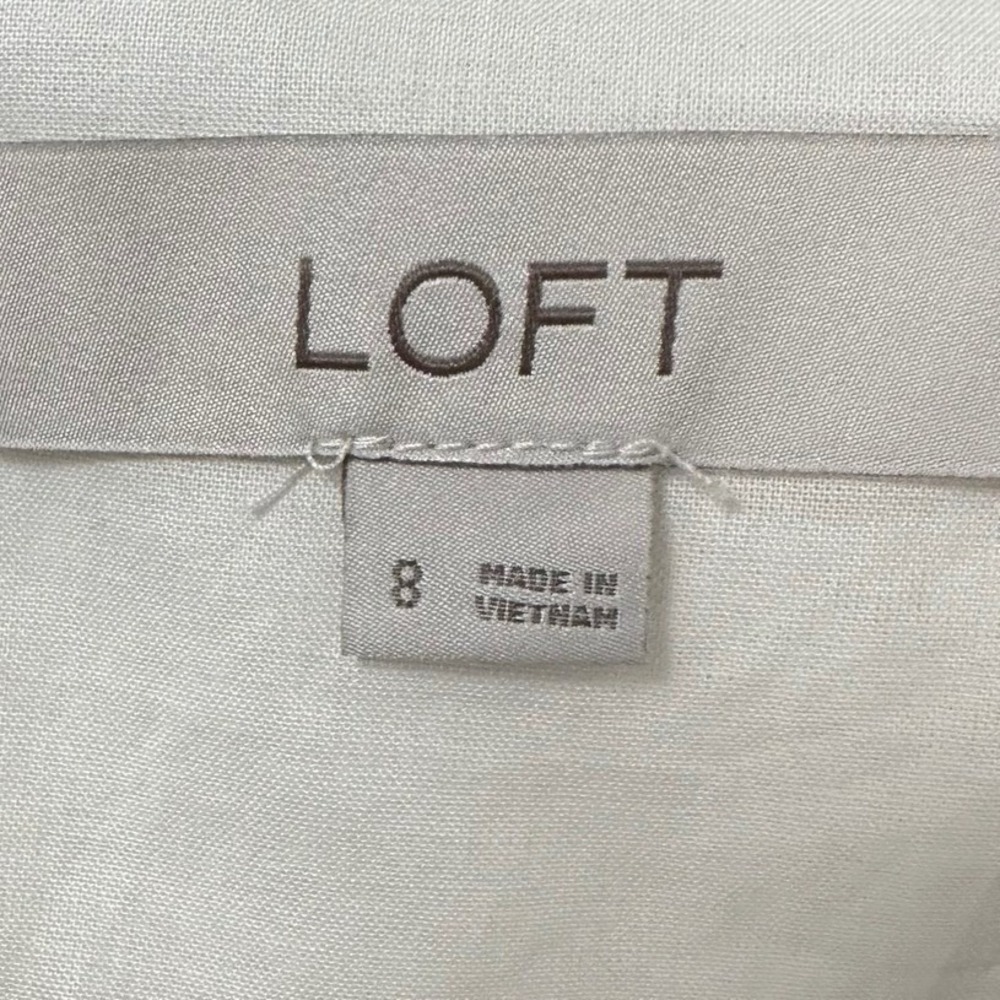 LOFT Womens 8 White Linen Blend Wide Leg Cropped Jumpsuit Romper Tie Waist - Picture 6 of 13